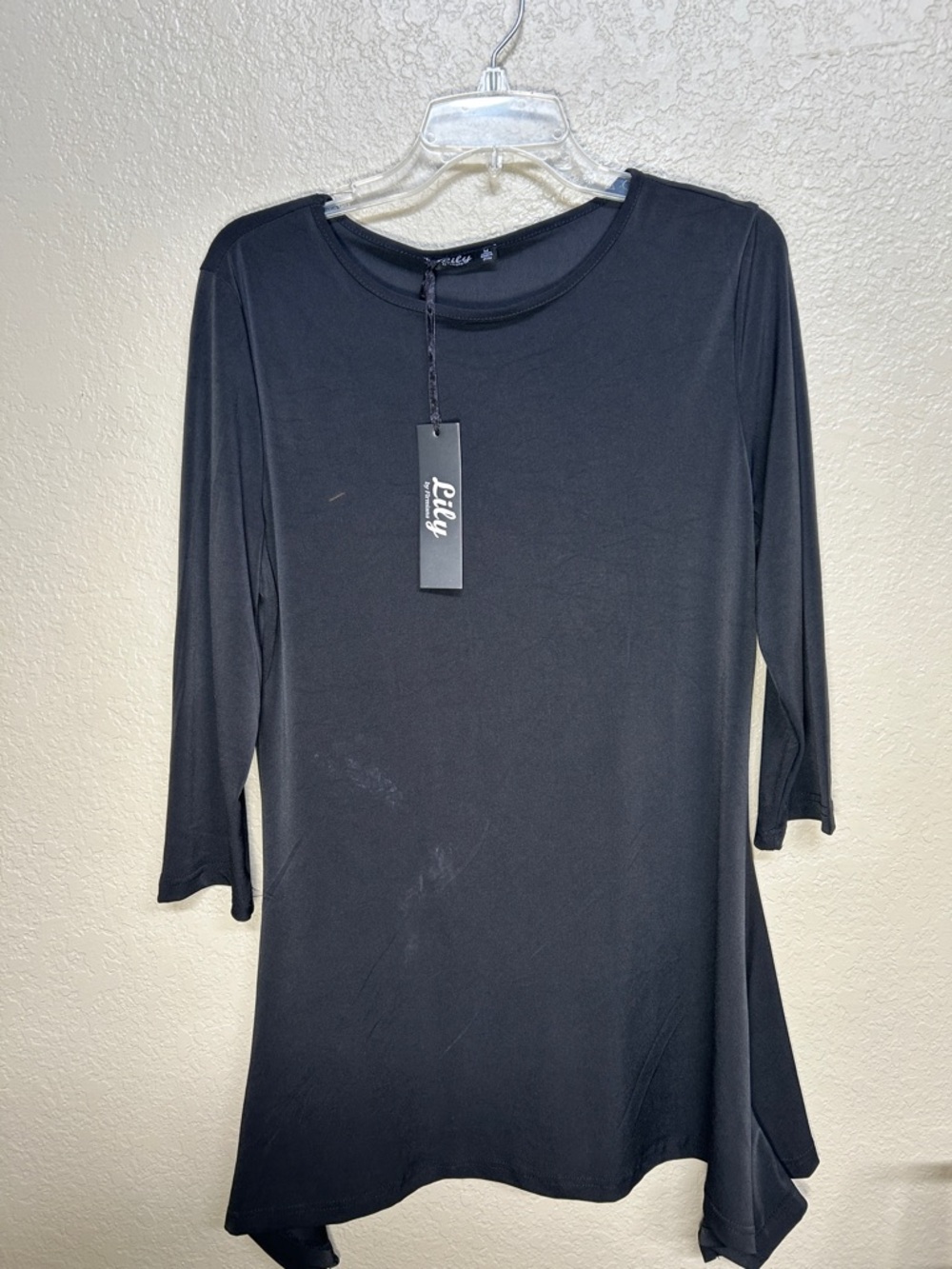 LILY LBD Mini Length or Long Tunic Jersey Knit Shark-Bite Hem with Long Sleeves